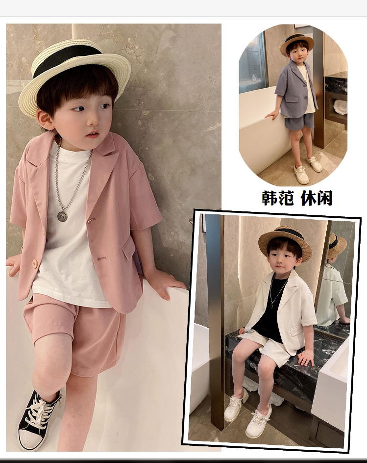 Boy short sleeve suit suit Inlan Korean version of the walk show white Western suit 2022 Summer Children host a flower gown