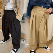 Boy wide leg pants 2021 Spring and Autumn new childrens suit pants loose child personality foreign style khaki gray pants