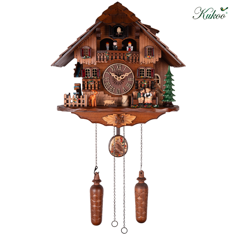 Kukoo9008 Couple's Cuckoo Clock Quartz Cuckoo Clock Living Room Light-Controlled Music Wooden Wall Clock Small Villa Kukoo9008 Couple's Cuckoo Clock Quartz Cuckoo Clock Living Room Light-Controlled Music Wooden Wall Clock Small Villa