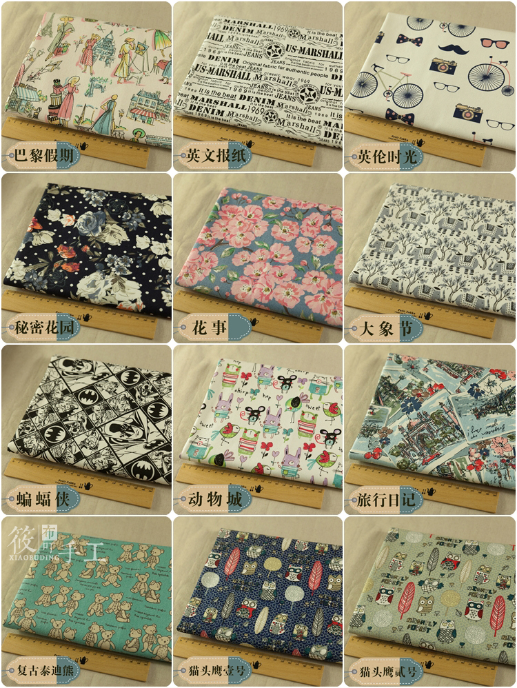 Chất liệu cotton cao cấp 12 Một tấm vải Một nhóm Hoạt hình Anh in vải thủ công retro vải cotton thun