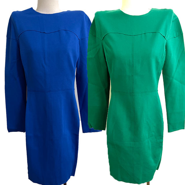 High-End Designer Style Casual Slim-Fit Long-Sleeve Dress in Royal Blue and Green, Available in Two Styles for Spring and Autumn