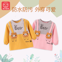 Autumn and winter childrens clothes baby eating clothes waterproof and anti-dirty bibs boys and girls Crystal velvet anti-dressing children aprons