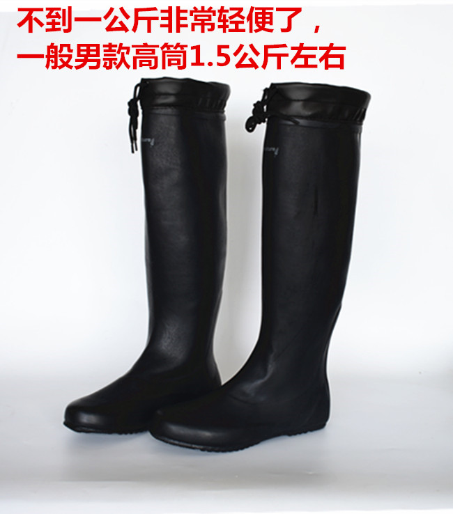 Đôi nam nữ có thể gập lại siêu cao thời trang nhẹ cao su trơn cao đến mắt cá chân ủng đi mưa đi giày nước ủng cao cổ