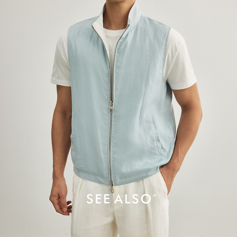Seealso「Normandy」High-Density 100% Linen Old Money New Rich Style Double-Sided Relaxed Outdoor Stand-Up Collar Vest for Summer Seealso「Normandy」High-Density 100% Linen Old Money New Rich Style Double-Sided Relaxed Outdoor Stand-Up Collar Vest for Summer