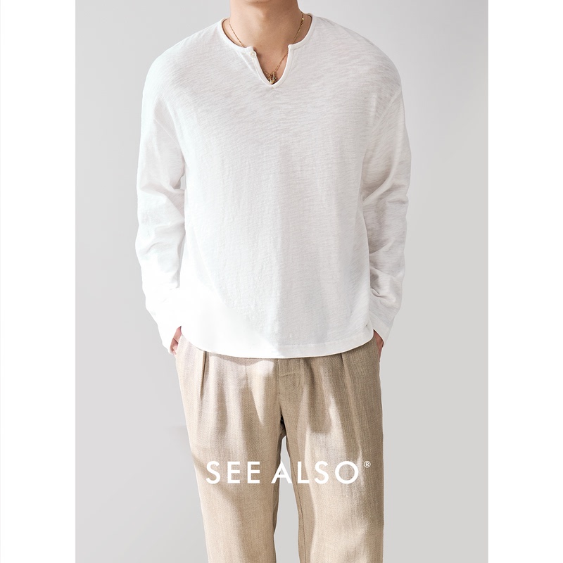 Seealso『26Row Style』12S Bamboo Cotton Henley Collar Old Money Early Autumn New Half-Button Long-Sleeve T-Shirt for Men Seealso『26Row Style』12S Bamboo Cotton Henley Collar Old Money Early Autumn New Half-Button Long-Sleeve T-Shirt for Men