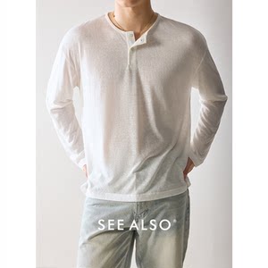 See Also「Cloud-Like and Mist-Like」Sheep Wool Blend Slub Texture Henry Collar Old Money Long-Sleeve Knit T-Shirt