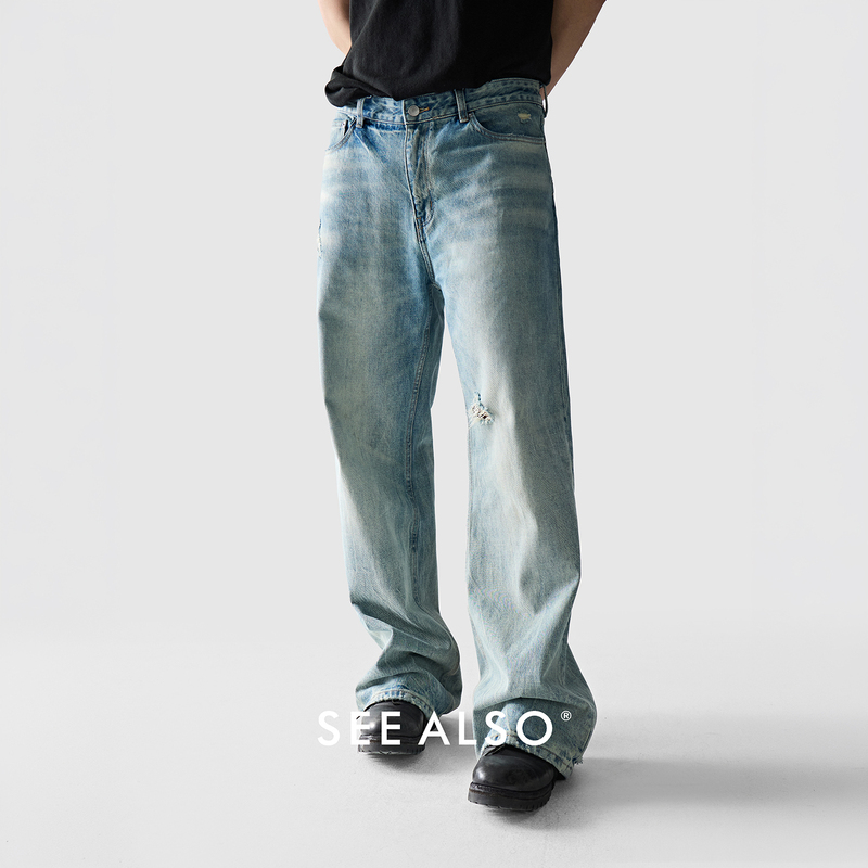 See Also American Retro Washed Distressed Blue Ripped Straight-Leg Jeans for Men 2026 New Style Long Pants