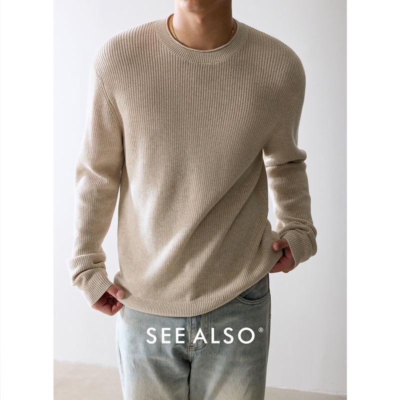 See Also『Urban Casual』Cotton and Ramie 12-Gauge Four-Way Knit Waffle Pattern Crew Neck Long-Sleeve Knitwear See Also『Urban Casual』Cotton and Ramie 12-Gauge Four-Way Knit Waffle Pattern Crew Neck Long-Sleeve Knitwear