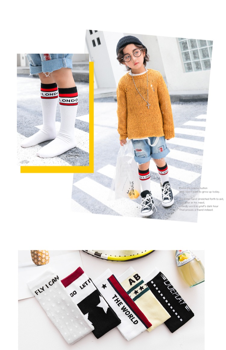 Xu hướng trẻ em Hàn Quốc vớ cotton dài ống thời trang cá tính trượt ván hip-hop trong ống vớ bê 3-5-7-9 tuổi vớ dày thu đông cho bé