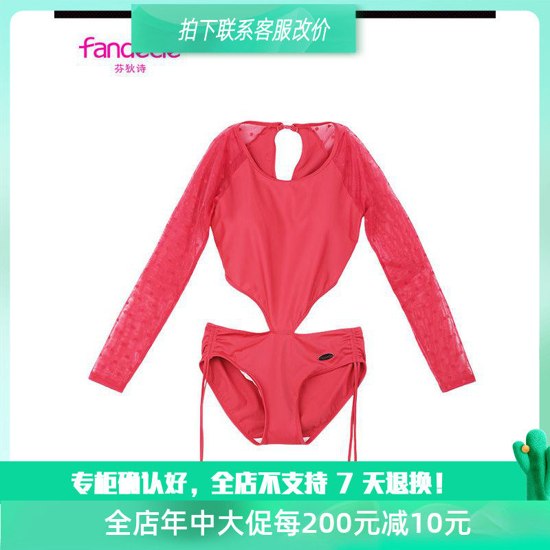 Findpoetry sexy triangle with female swimsuit long sleeve mesh wave point pack hip red spa swimsuit FS0692