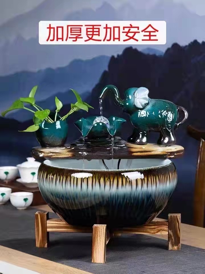 The Fiscal Elephant Tabletop Fish Tank Ceramic Fountain Flowing Water Fountain Strokes of the Treasure Elephant Art Fish Tank Utortoise