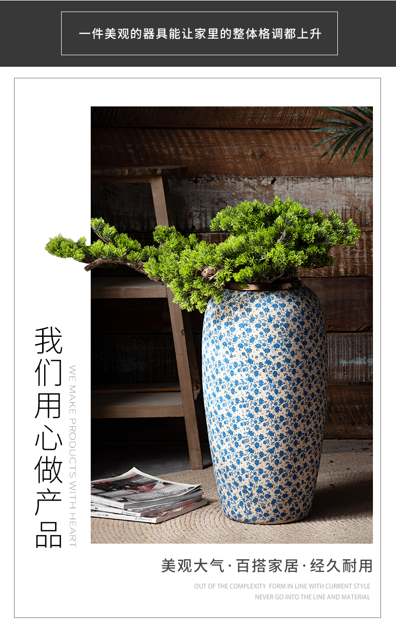 Jingdezhen blue and white porcelain vase landing flower arranging flower implement classical Chinese style living room household adornment style furnishing articles