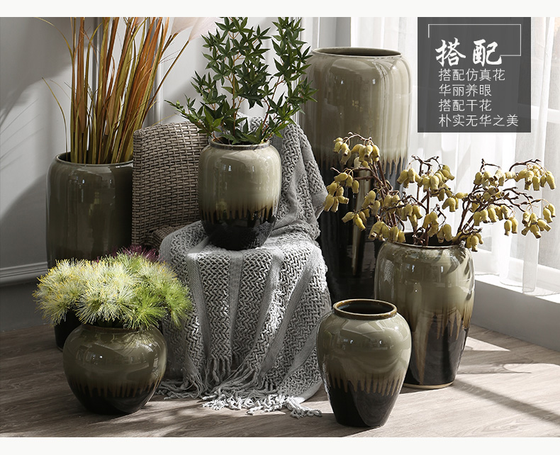 Ceramic vase large fleshy hydroponic pot sitting room hotel villa landing place Chinese flower arranging flowers, flower pot