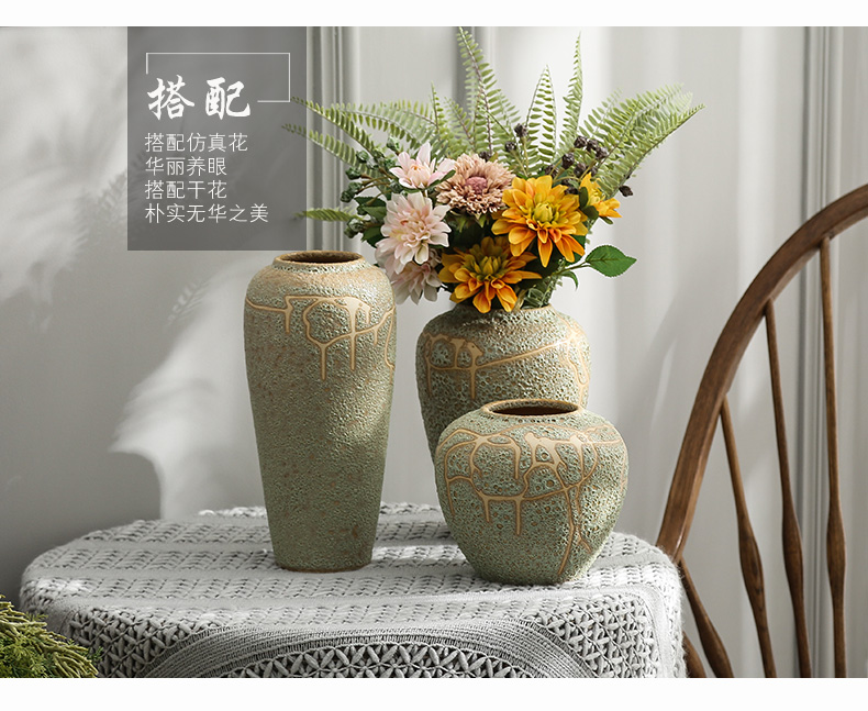 Ceramic vase furnishing articles creative living room coarse pottery flower arranging dried flowers European - style mesa contracted and I tea table decorations