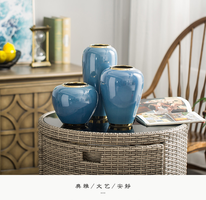 European ceramic vase is placed little blue pottery modern home decoration decoration flower arranging dried flowers contracted sitting room