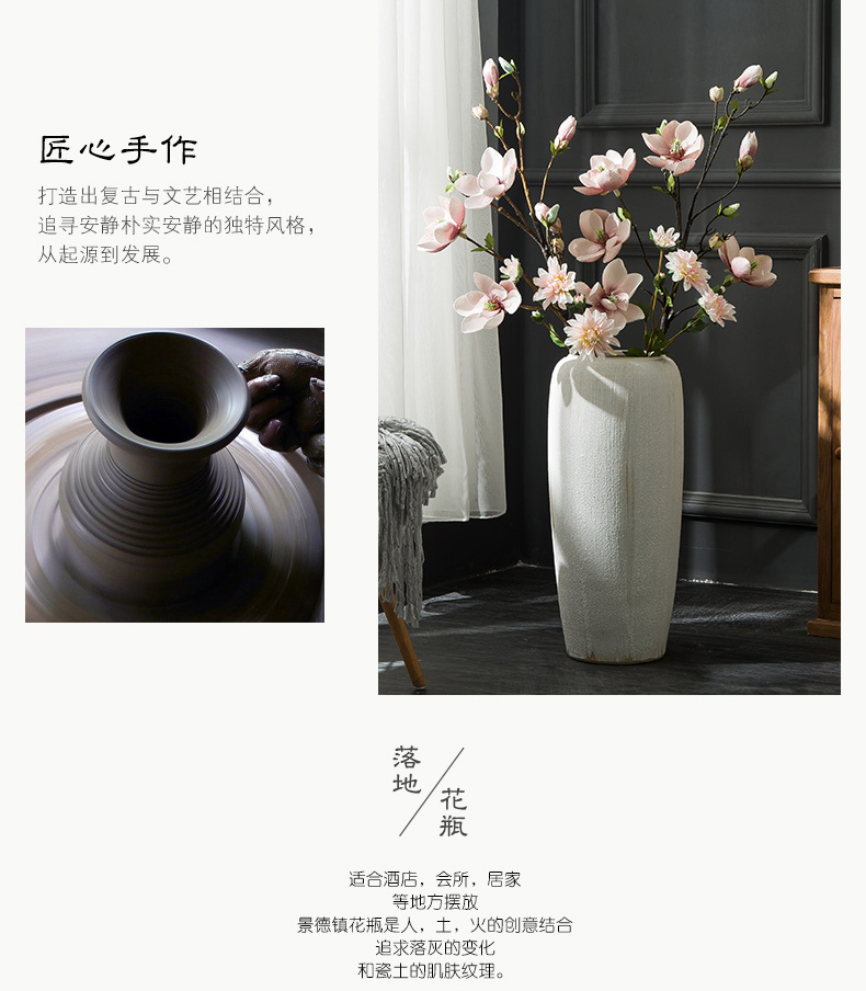 Ground vase large white living room the dried flower art I household coarse pottery Chinese ceramic pottery house furnishing articles