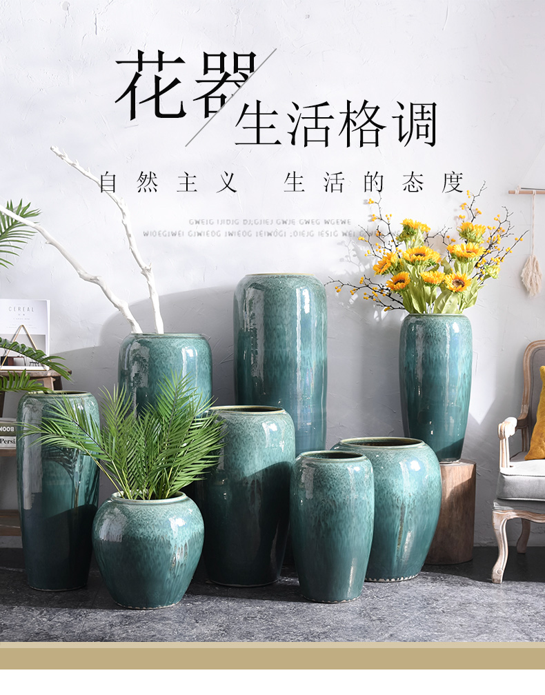 Jingdezhen large ground vase retro dried flowers home decoration up ceramic vase furnishing articles sitting room flower arrangement