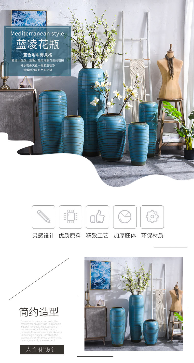 Contracted northern Mediterranean jingdezhen blue large vase landed furnishing articles dried flower arranging flowers sitting room decoration ideas