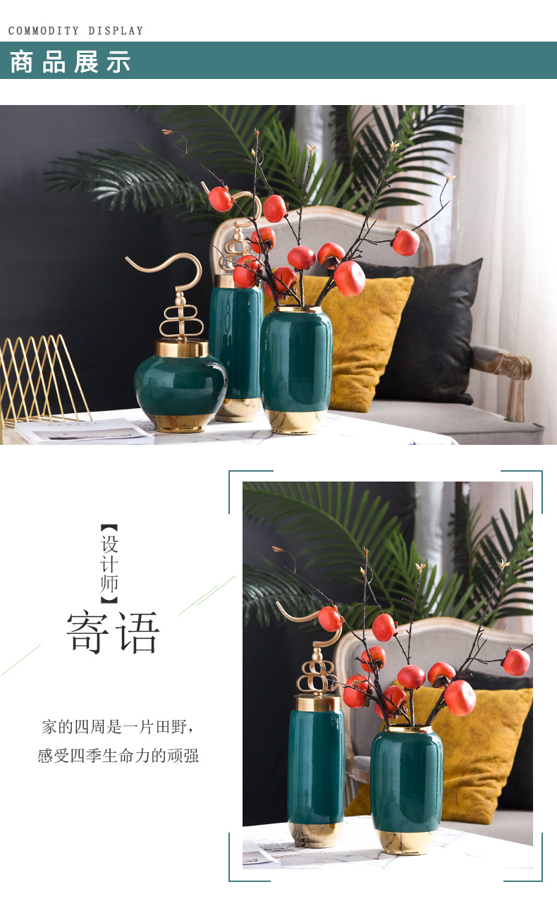 Light and decoration with a lid Nordic dry flower adornment of jingdezhen ceramic creative vase furnishing articles sitting room table arranging flowers