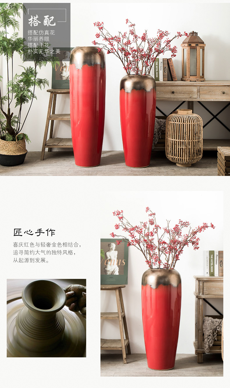 Jingdezhen ceramic vase big sitting room dry flower vase planting Chinese red modern European - style villa hotel decoration furnishing articles