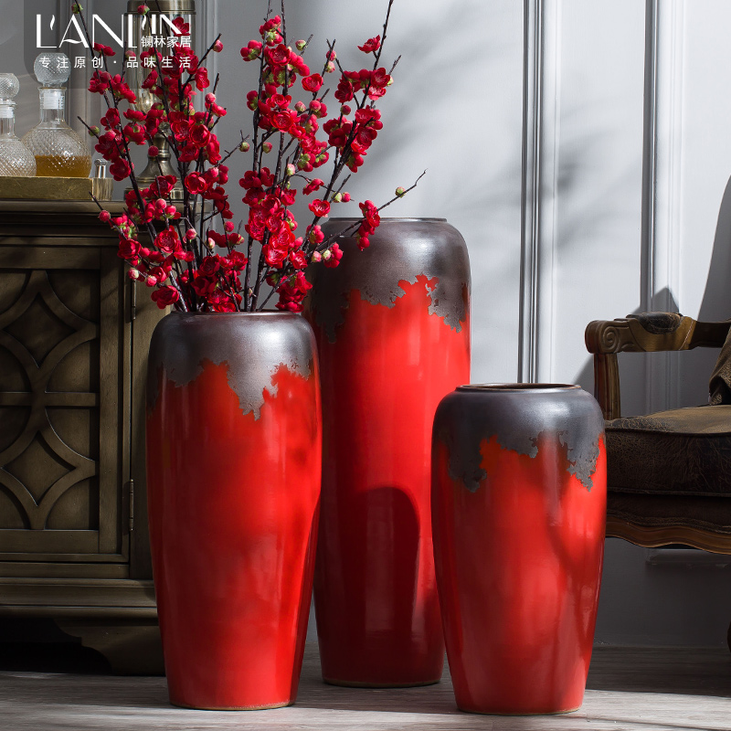 Jingdezhen ceramic furnishing articles of large Chinese style Chinese red porcelain vase sitting room porch flower arranging dried flower decorations