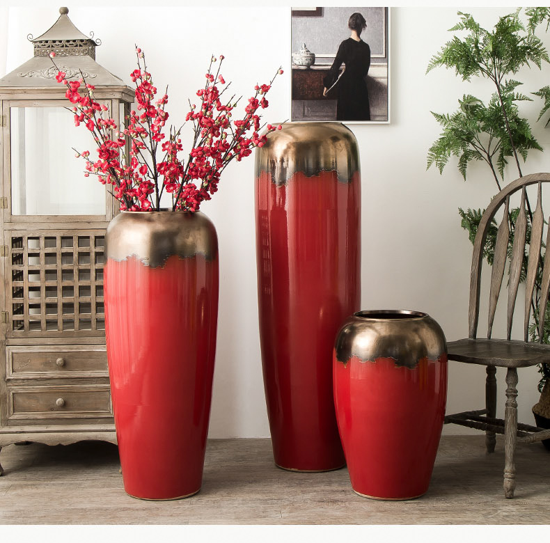 Jingdezhen ceramic vase big sitting room dry flower vase planting Chinese red modern European - style villa hotel decoration furnishing articles