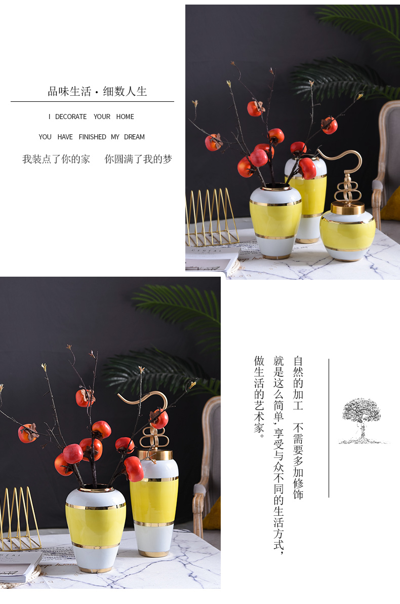 New Chinese style copper cover ceramic vase furnishing articles sitting room simulation flower arranging flowers dried flower decoration simple table decoration