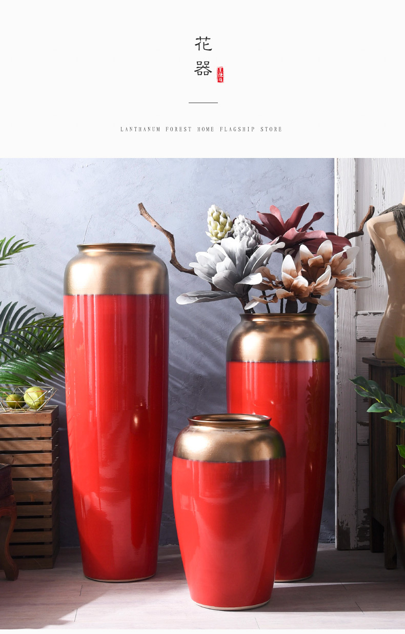 Jingdezhen ceramic floor big vase Chinese style Chinese red flower arrangement sitting room place hotel villa decoration