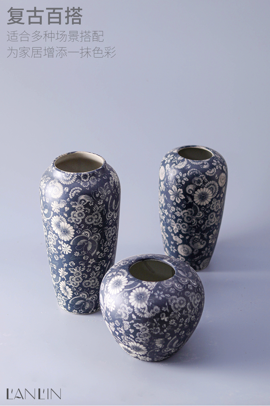 Chinese vase flower arranging blue - and - white ceramics creative zen mesa of dried flowers, flower implement contracted sitting room decorate restoring ancient ways furnishing articles