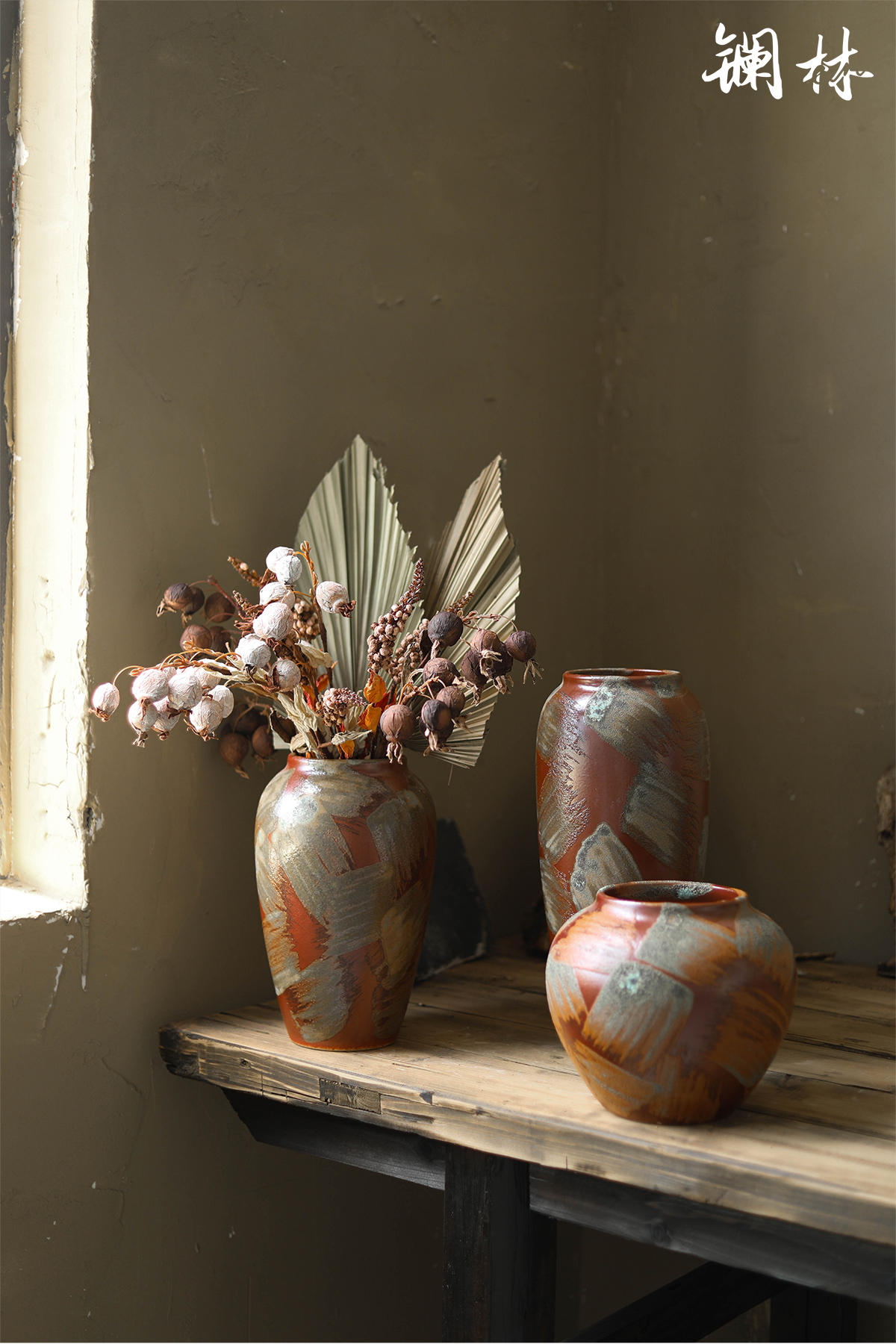 Retro canvas mesa vases, flower arranging dried flower art ceramic vase household decoration interior design furnishing articles props