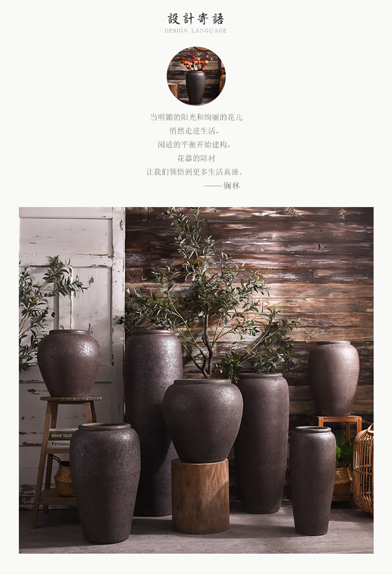 Chinese style restoring ancient ways is a large ground ceramic vase furnishing articles coarse pottery ceramic cylinder sitting room adornment flower arranging dried flower decoration