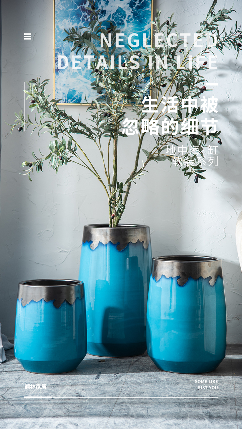 Jingdezhen Nordic vase creative modern contracted landing light key-2 luxury household ceramics large - diameter flowerpot combination living room
