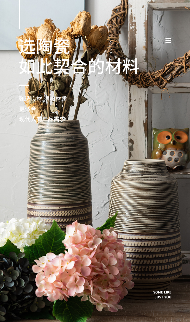 Zen ceramic vase Nordic creative contracted sitting room flower arranging new Chinese style thick some ceramic pot dry flower adornment small place