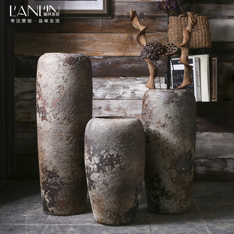 Chinese style restoring ancient ways of large vases, ceramic furnishing articles pottery sitting room hotel decoration flower arranging dried flowers thick ceramic bottle