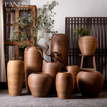 Retro coarse pottery jar dried flower decoration ornaments living room flower arrangement home Jingdezhen ceramic Zen floor vase