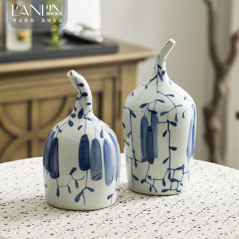 Ceramic vase furnishing articles sitting room furniture put dry flower, contracted and I art decorative flower implement wind blue and white porcelain arts and crafts