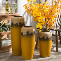 Floor-to-ceiling vase Large creative decoration American yellow flower arrangement Dried flower vase Hydroponic pottery pot Living room hotel flower pot