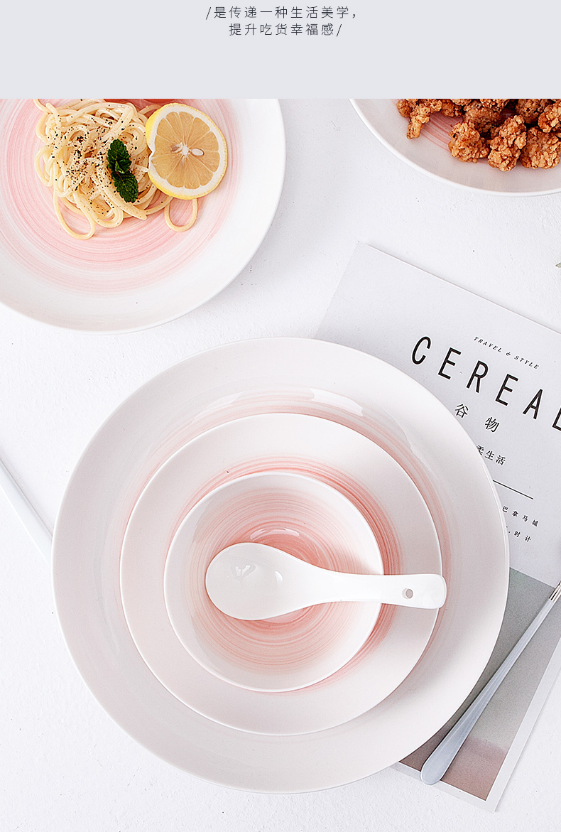 Small household fresh Nordic ceramic tableware ins wind plate dishes of rice bowl of the big bowl mercifully rainbow such as always to eat your job