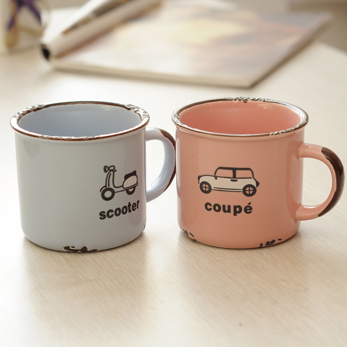 Imitation enamel cup nostalgic creative ceramic keller cup express cartoon lovers ceramic coffee cup cup