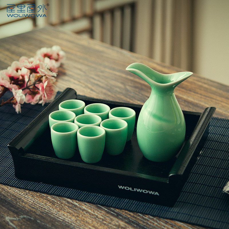 Creative Chinese liquor bottles wine suits for qingyun archaize celadon glass ceramics hip home drinking a cup of yellow rice wine