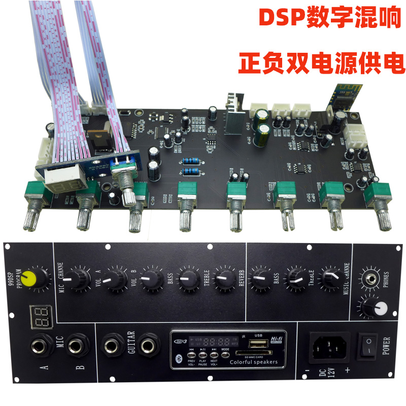 100 Effects DSP Digital Reverb Board Karaoke Speaker Microphone Music Pre-Stage Board Dual Power Supply
