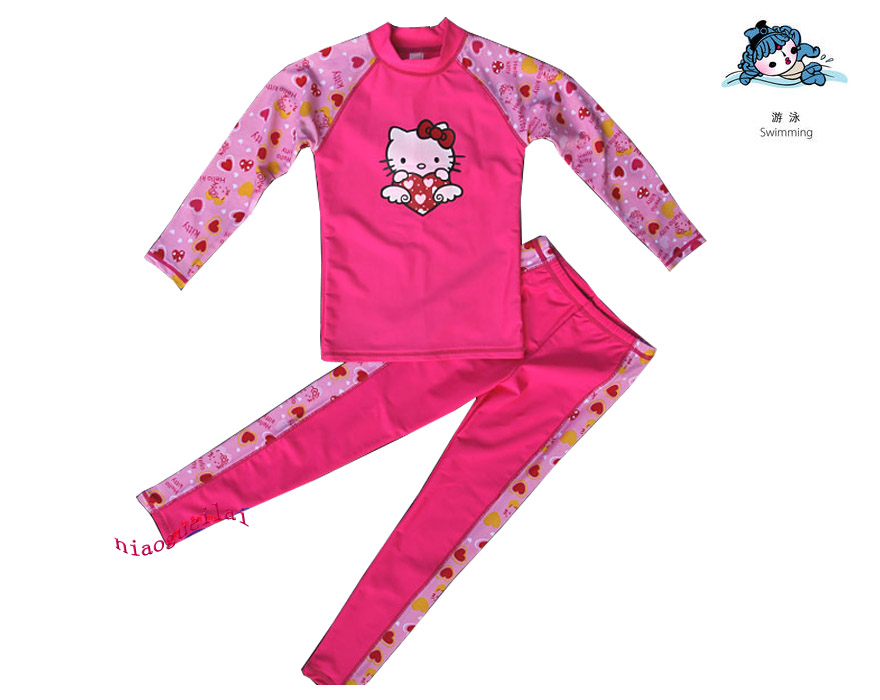 Boys and girls long-sleeved trousers two-piece surfing suit small, medium and large children's swimsuit snorkeling neck protection sunscreen hat quick-drying