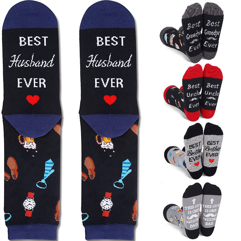 Creative English Letter Socks Best Grandpa Grandfather Husband Dad Father's Day Cotton Socks Mid-Calf Socks