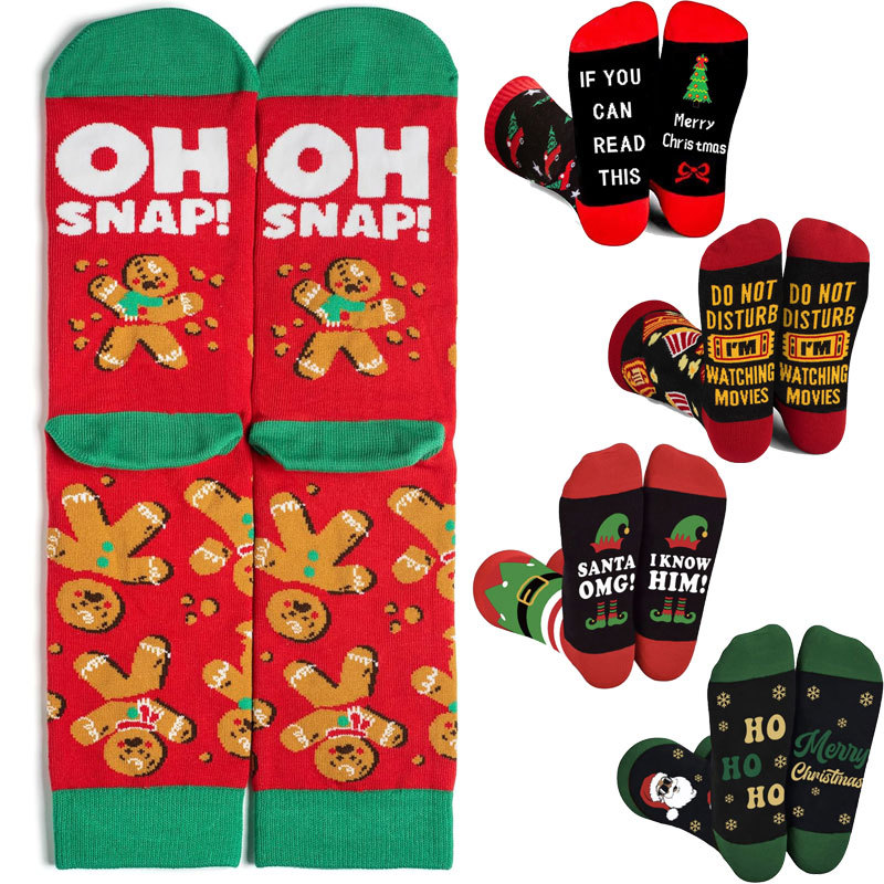 Popular Socks Christmas Fun Gift Socks Santa Claus Snowflake Cookie Man Reindeer Mid-Calf Socks