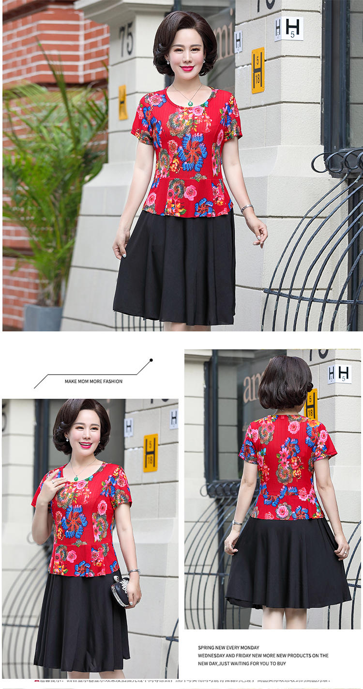 2018 mới mẹ mùa hè ăn mặc trung niên của phụ nữ ngắn tay t-shirt nữ bốn mươi tuổi bà già váy cao quý áo kiểu trung niên u40