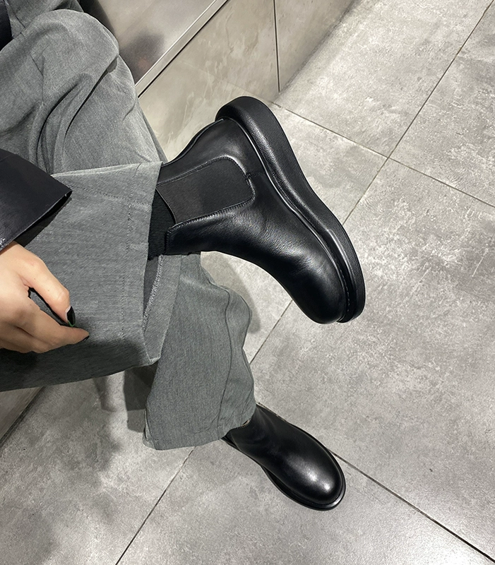 Little P Best Shop Boots Trẻ em 2020 Da thật Tất cả các trận đấu Tròn Ngón chân dày Đáy tay thời trang Chelsea Boots ngắn Nữ D - Giày ống