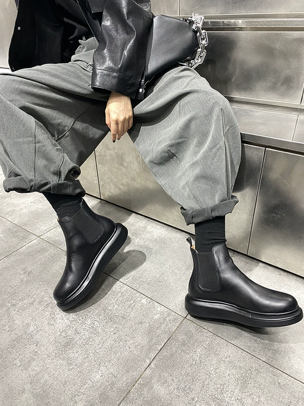 Little P Best Shop Boots Trẻ em 2020 Da thật Tất cả các trận đấu Tròn Ngón chân dày Đáy tay thời trang Chelsea Boots ngắn Nữ D - Giày ống