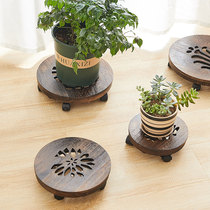 Solid Wood mobile flowerpot base tray universal wheel thickened roller flower tray with water tray bonsai support pot pot pot planting stand