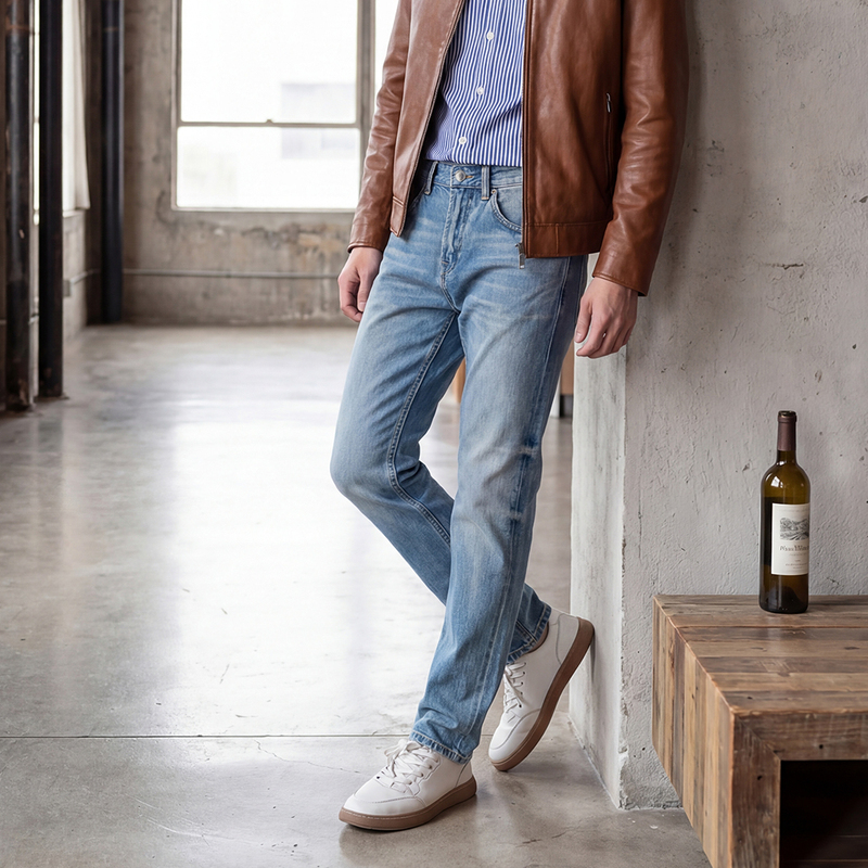 Vintage Blue Classic Selvedge Denim Retro Nostalgic Pure Cotton Non-Stretch Slim Straight 13oz Jeans M301