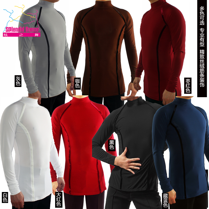 Xuanzhiwu Men's High Collar Velvet Ribbed Professional Latin Dance Top Practice Clothes Performance Clothes Competition Dance Clothes K8